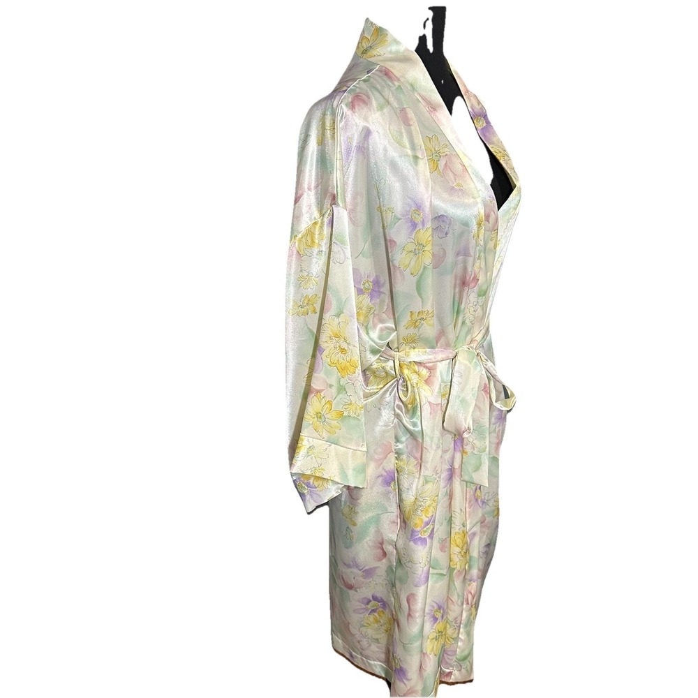 Vtg Dentelle Robe Short Floral Pastel Belt Women LG Pockets Bridal Romance - Picture 4 of 13